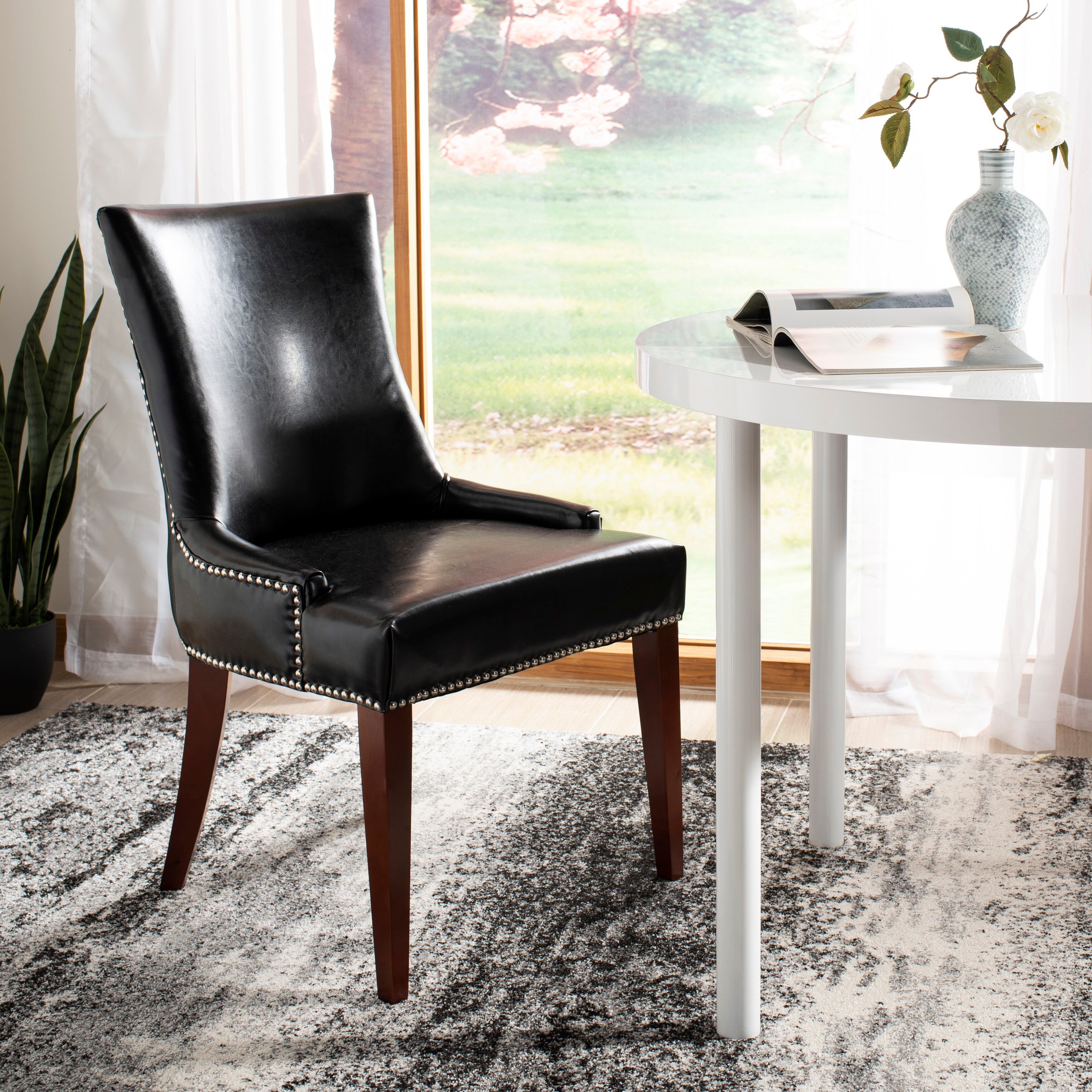 Shop Safavieh Dining Becca Leather Dining Chair Black Overstock