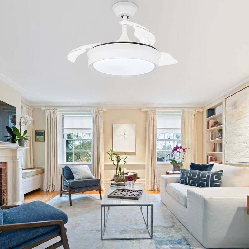 Cusp Barn 36-inch Modern Retractable 3-Blade Ceiling Fan with Lights and Remote DC Motor 6 Speeds LED Ceiling Light
