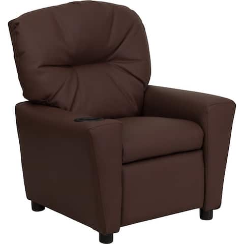 Offex Contemporary Brown Leather Kids Recliner with Cup Holder [OF-BT-7950-KID-BRN-LEA-GG] - Not Available