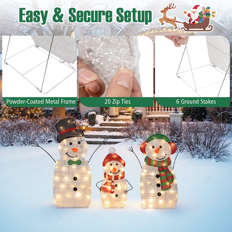 Gymax Set of 3 Pre-Lit 2D Snowman Set w/LED Lights for Home Lawn Yard - Multi-color