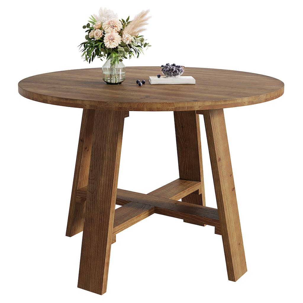 39.4" Round Dining Table, Solid Wood Farmhouse Kitchen Table