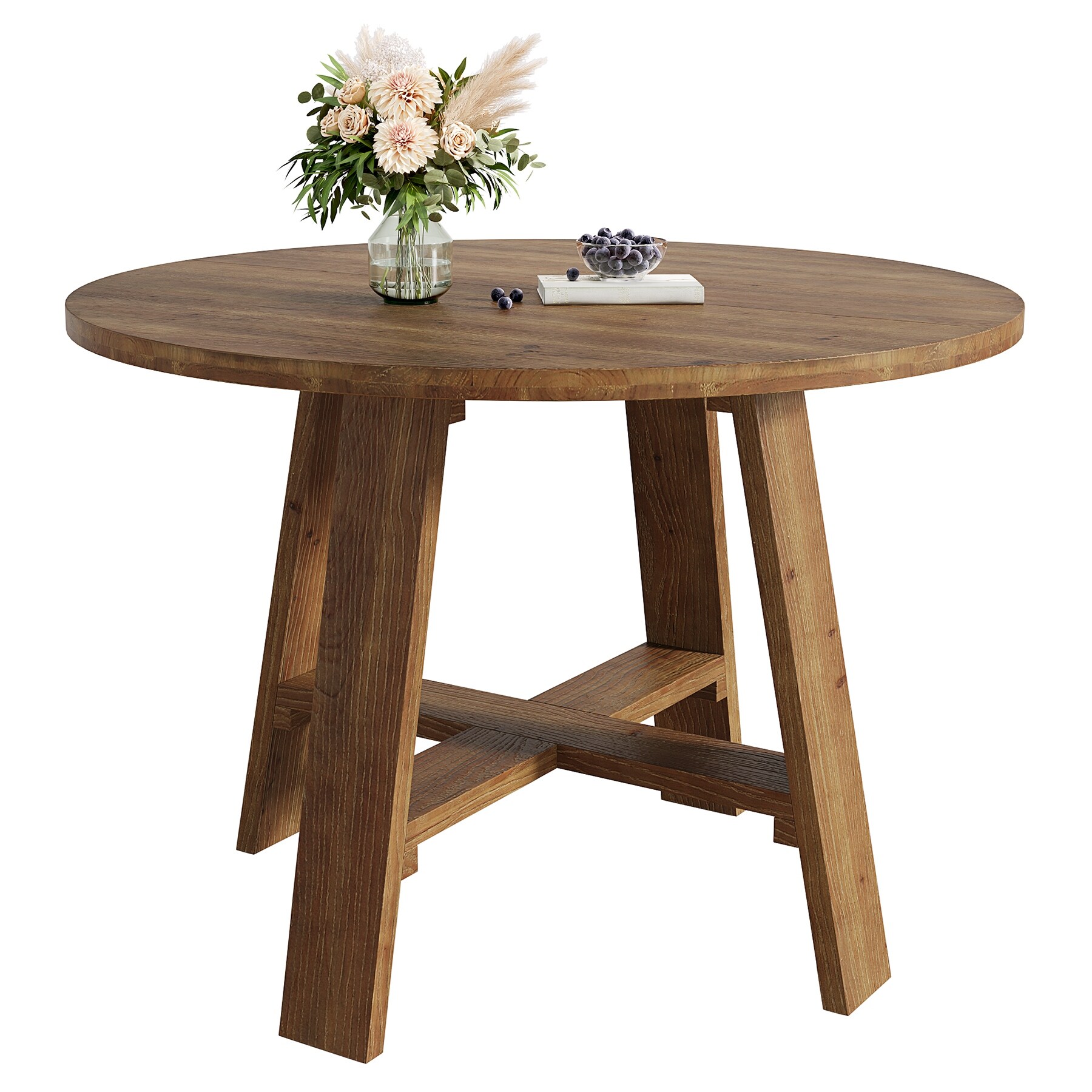 39.4" Round Dining Table, Solid Wood Farmhouse Kitchen Table ...