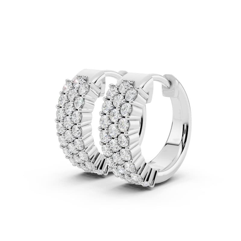 Vault Classics 1.00ct TW Natural Diamond 3-Row Hoop Earrings (I VS2) - White