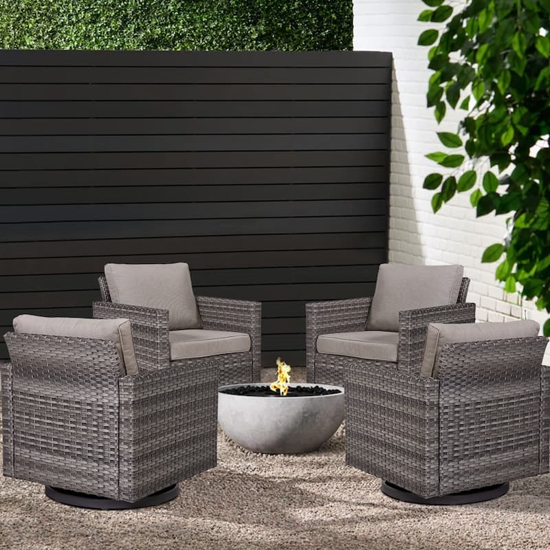 Gymojoy 4 Pieces Outdoor Patio Swivel Chairs with Cushion - Grey - Grey