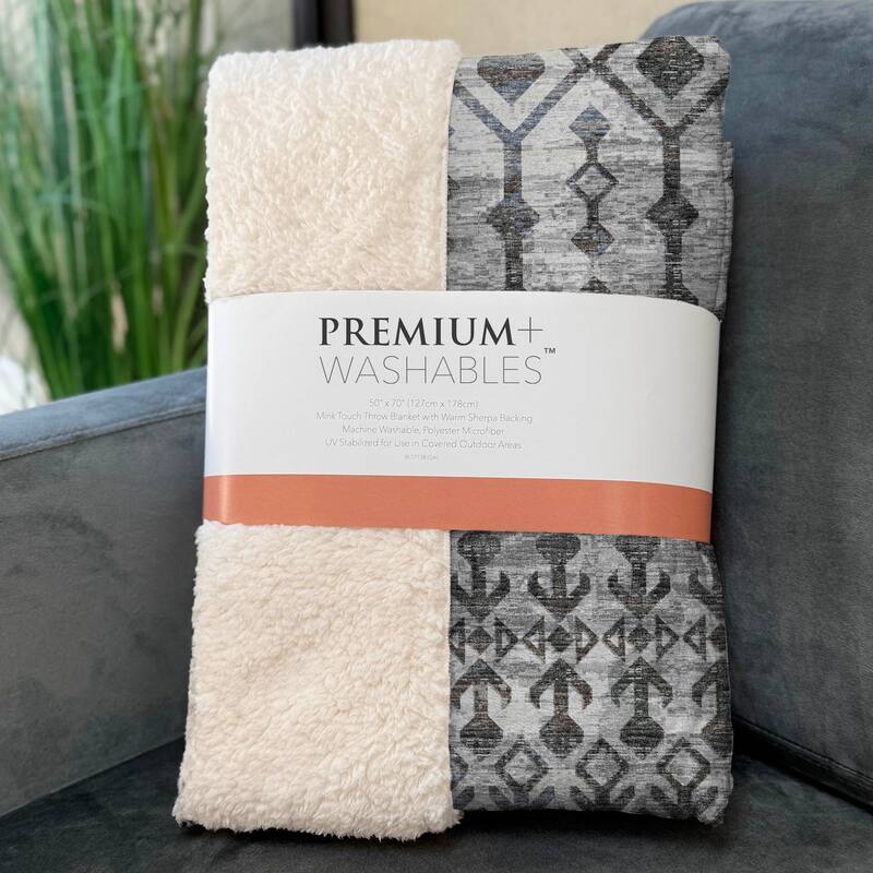 Premium Machine Washable ASB79 Moroccan Boho Sherpa Throw Blanket