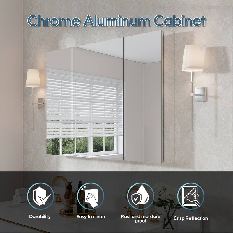 44"W X 30'H Bathroom Recessed or Surface Wall Mount Medicine Cabinet With Adjustable Glass Shelves