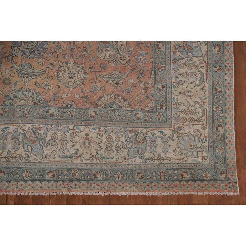 Hand Knotted Oriental 100% Wool Carpet Traditional All-Over Coral Tabriz Area Rug - 12' 4'' X 9' 1''