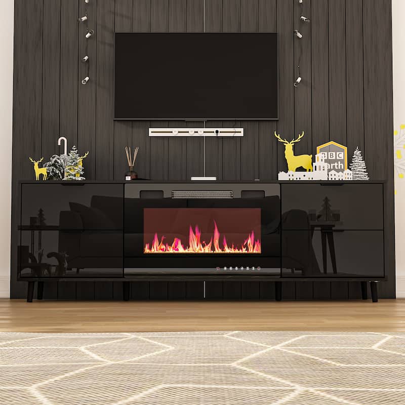 30" Recessed Electric Fireplace High Glossy TV Stand Combo Fireplace