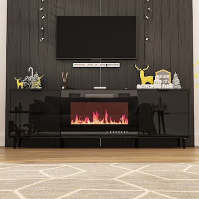 30" Recessed Electric Fireplace High Glossy TV Stand Combo Fireplace