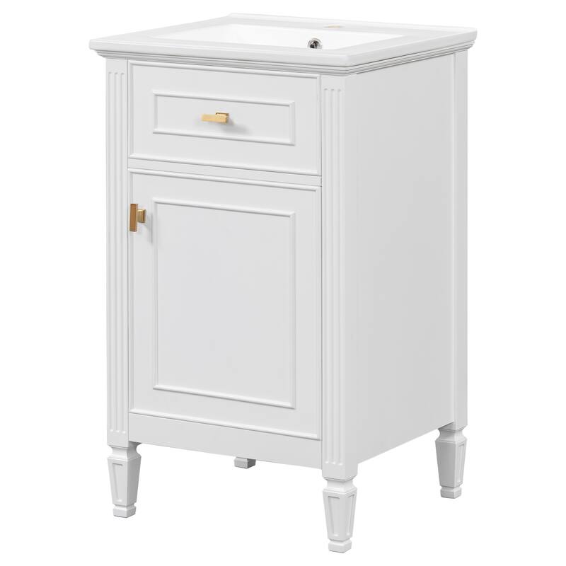 20-Inch Bathroom Vanity With Sink, Solid Wood Legs, Adjustable Shelf, Tilt-Out Drawer, Modern Freestanding Cabinet