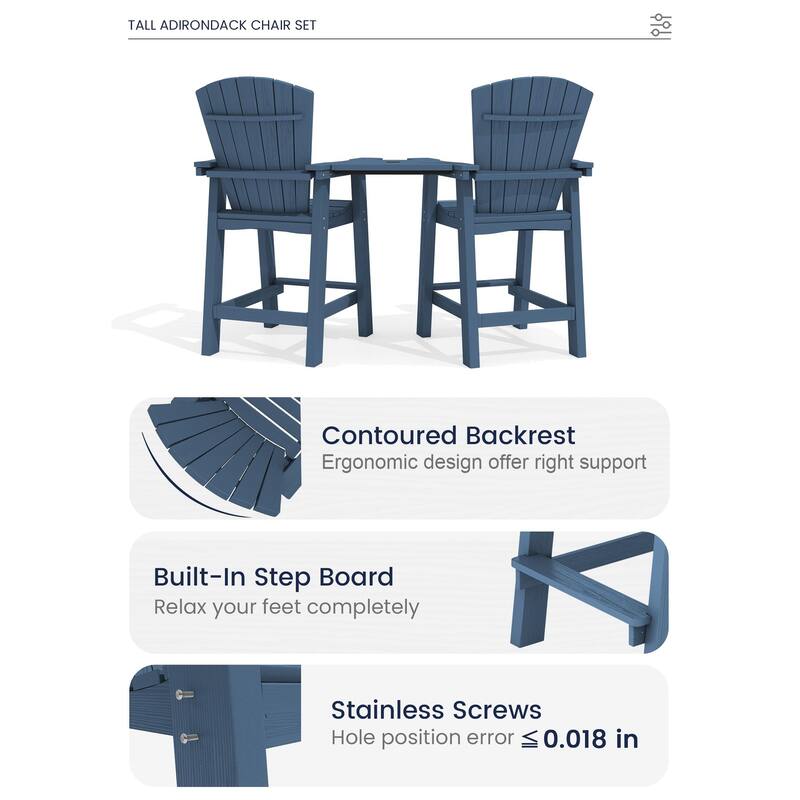 Outdoor Tall Adirondack Chair Set of 2 with Connecting Tray