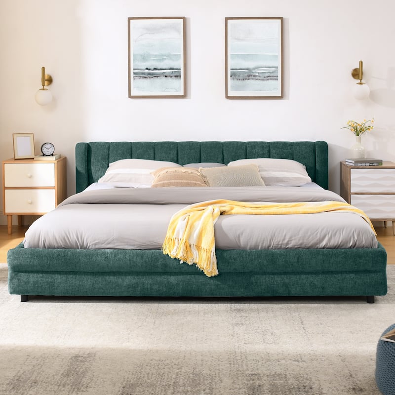 King Upholstered Bed Frame with Headboard and Storage Drawers