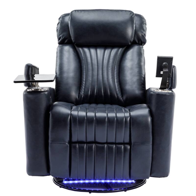270° Power Swivel Recliner,Home Theater Seating With Hidden Arm Storage and LED Light Strip,Cup Holder