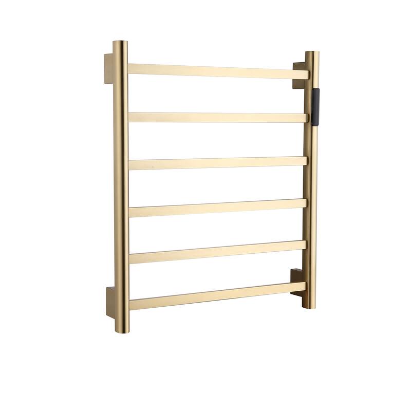 Heated Towel Rack 6-Bar Towel Warmer Rack Electric Towel Drying Rack with Timer, Plug-in/Hardwired - Gold
