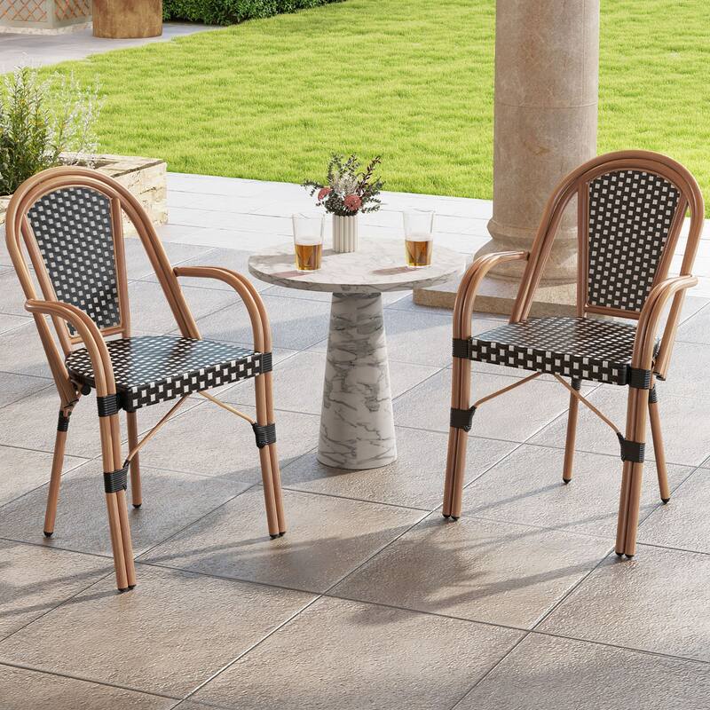 Gymax Outdoor French Bistro Chairs 2 PCS w/ Armrests Galvanized Metal - Black