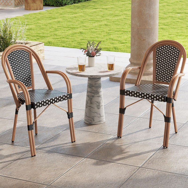 Gymax Outdoor French Bistro Chairs 4 PCS w/ Armrests Galvanized Metal