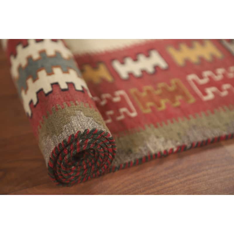 Ivory / Beige Kilim Qashqai Persian Vintage Rug Flatweave Wool Carpet - 3'7" x 6'6"