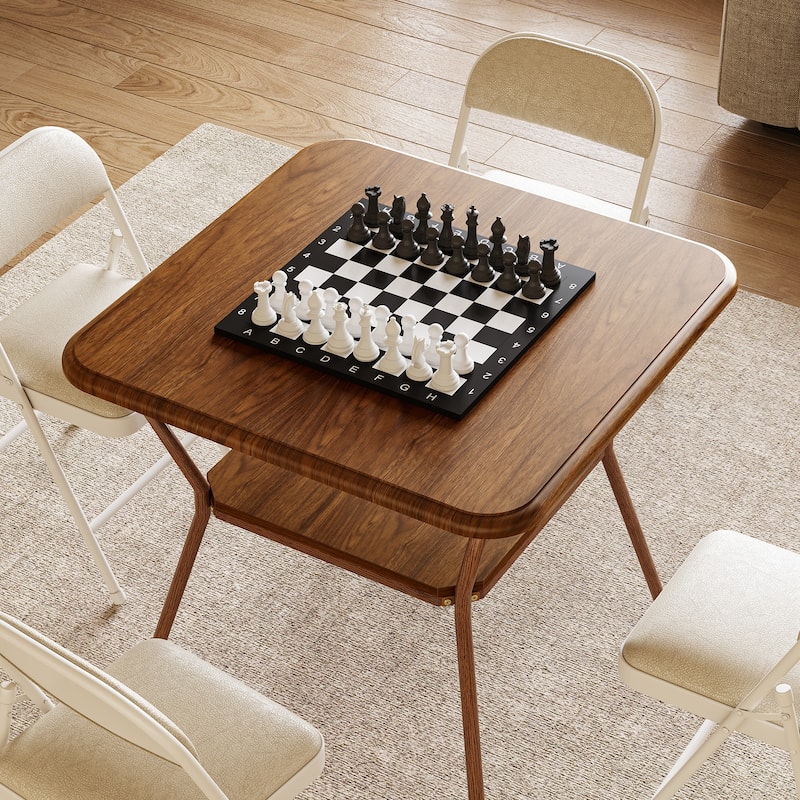 31.5" Square Dining Table for 2-4, Mid-Century Modern, 2-Tier Design