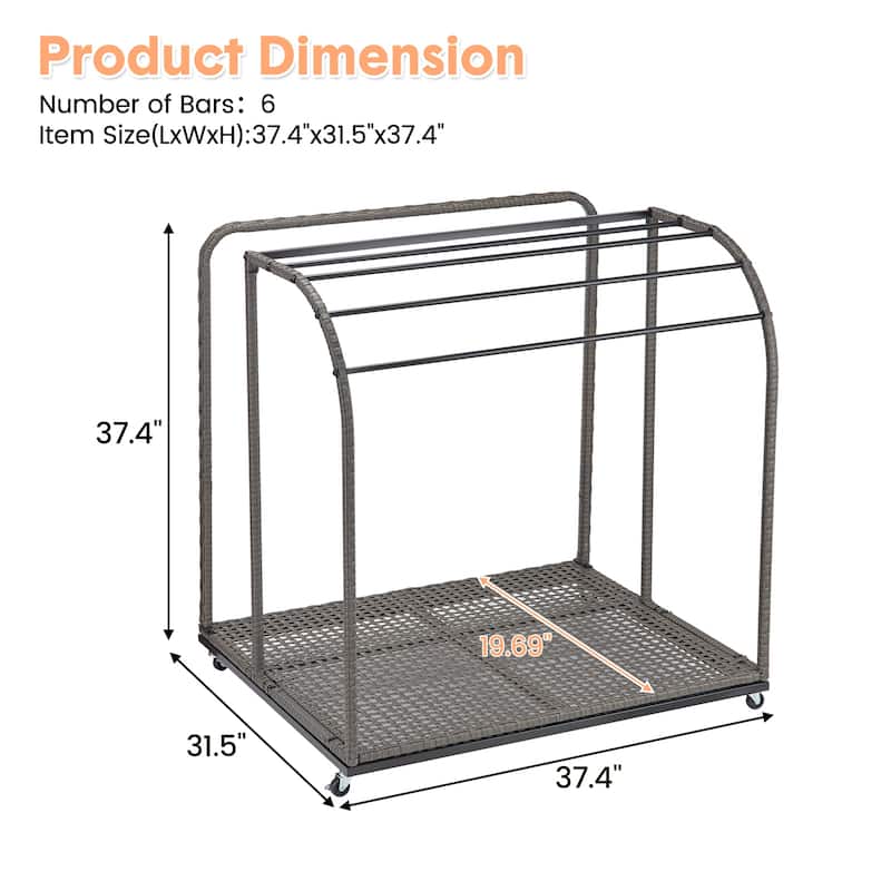 Pool Towel Rack Outdoor with Rattan 5 Bar Free Standing Poolside