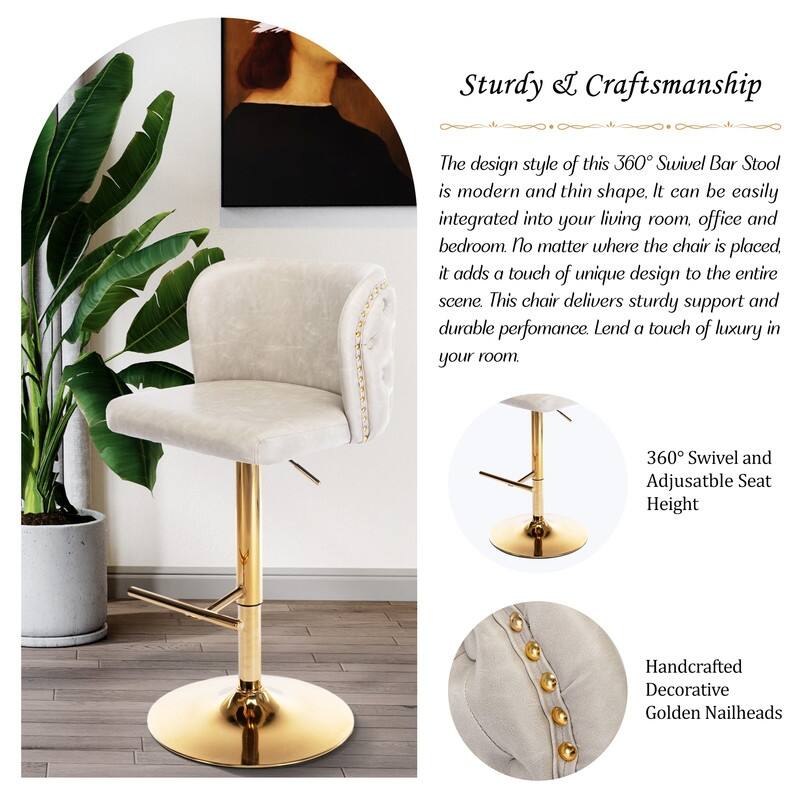 Modern Upholstered Swivel Adjusatble Height Leather Barstools Set of 6