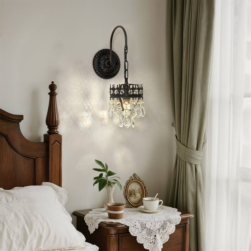 Vintage Crystals Wall Lighting Sconce Lamp with Clear Crystals