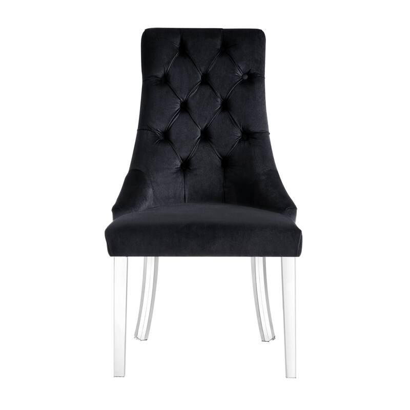 HomeRoots Set of Two Tufted Black and Clear Upholstered Velvet Dining Side Chairs