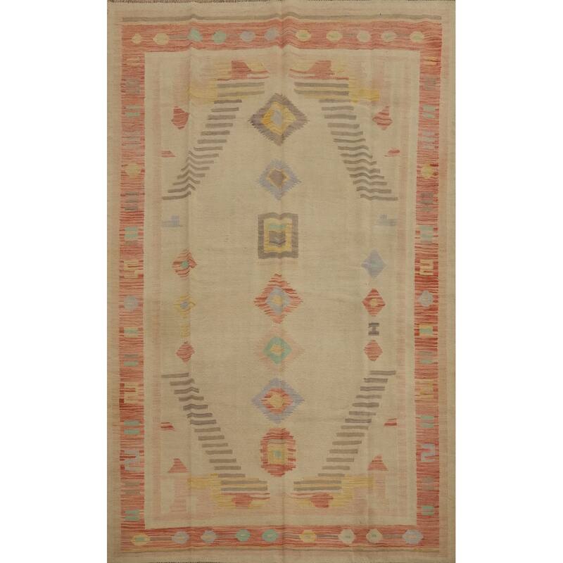 Hand Woven Oriental 100% Wool Carpet Southwestern Tribal Brown Kilim Area Rug - 8' 10'' X 6' 0''