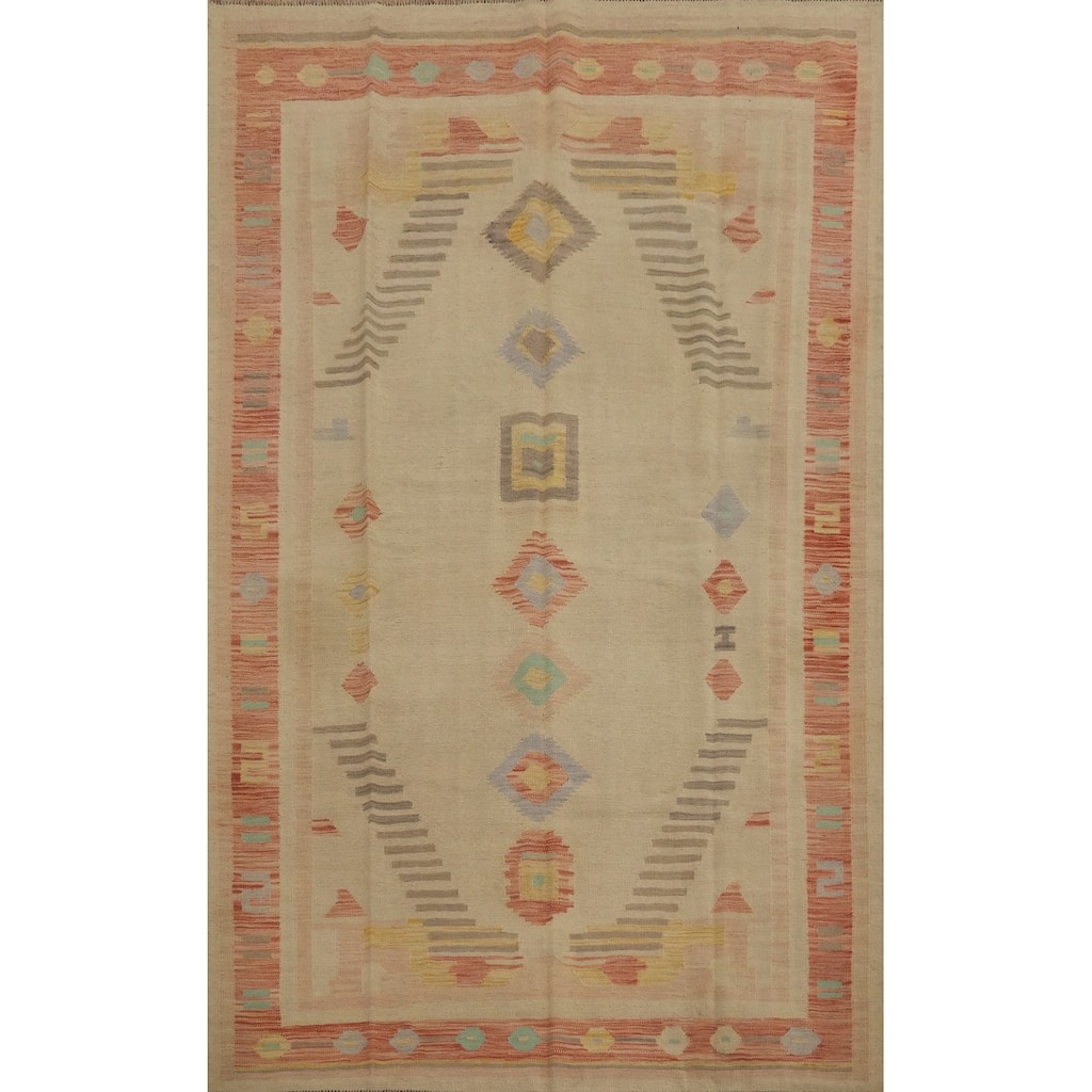 Hand Woven Oriental 100% Wool Carpet Southwestern Tribal Brown Kilim Area Rug - 8' 10'' X 6' 0''
