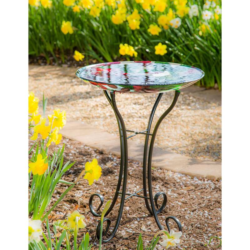 16" Glass Birdbath w/ Stand, Hummingbird