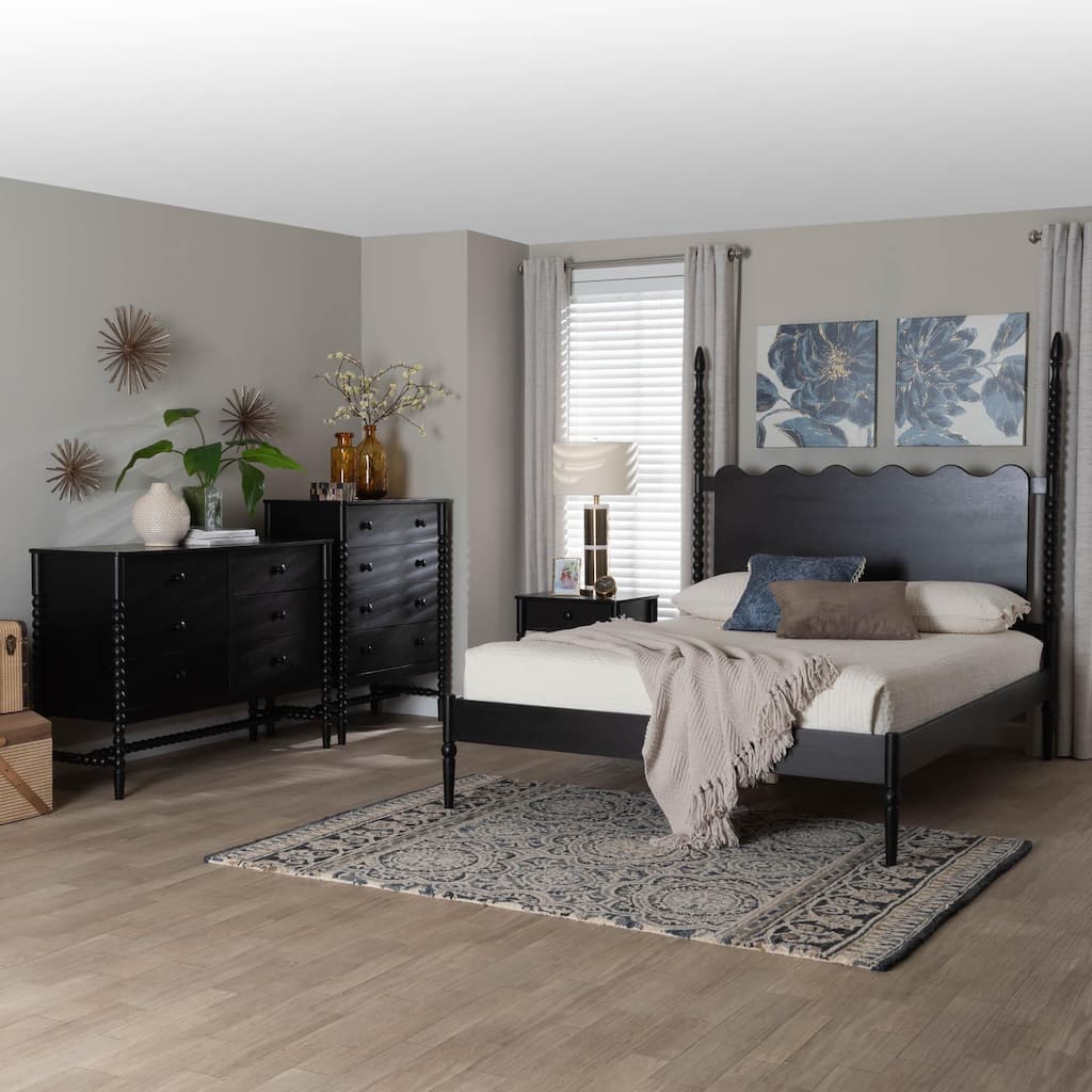 grey bed and black dresser The Foyland Black / Brown 5 Pc. Dresser, Mirror, Queen Panel Storage Bed available at Wier Furniture serving Lewistown, MT and surrounding areas