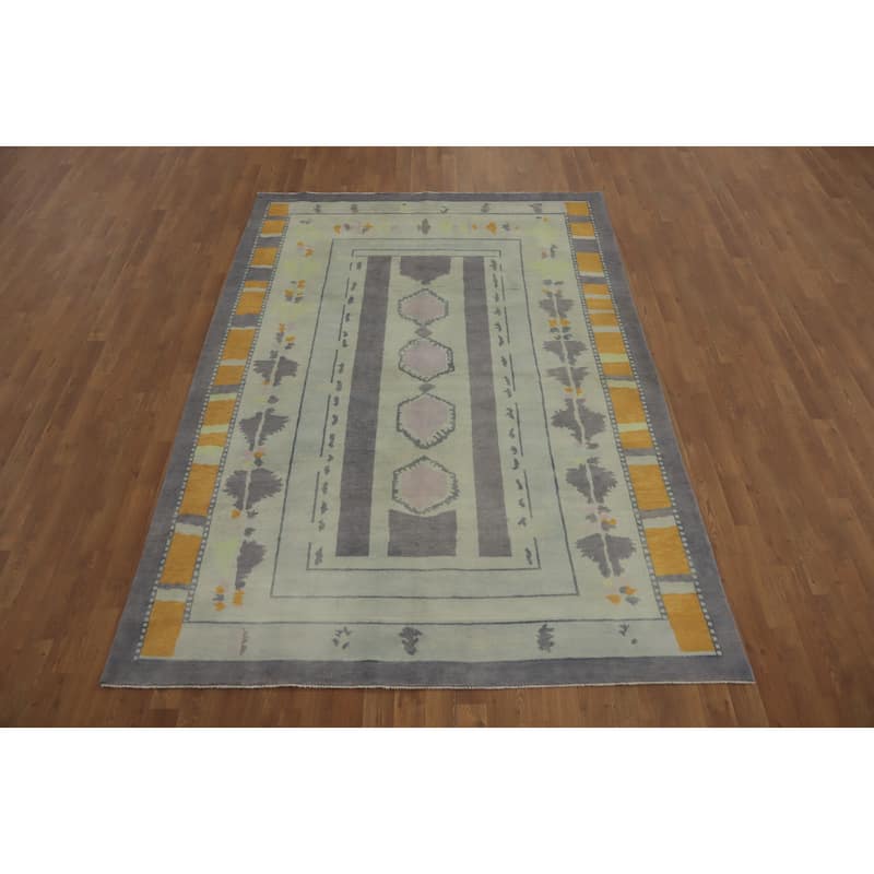 Geometric Gabbeh Vegetable Dye Area Rug Handmade Wool Carpet - 8' 4'' X 5' 11''