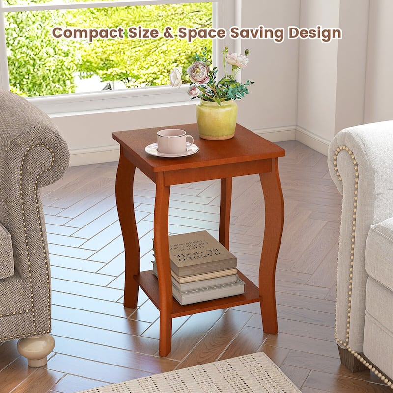 Gymax 2-Tier Square End Table Set of 2 Narrow Sofa Side Nightstand w/