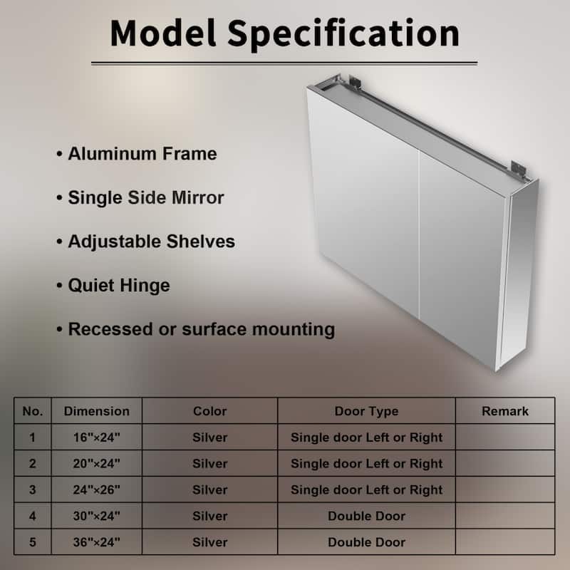 Modland Single Door Bathroom Medicine Cabinet with Mirror Adjustable Shelves,Recessed or Surface Mount