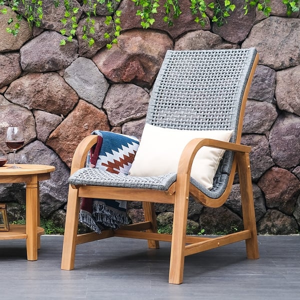 Dunham Teak Wood Outdoor Lounge Chair FREE Lumbar Pillow On Sale Bed Bath & Beyond 35743984