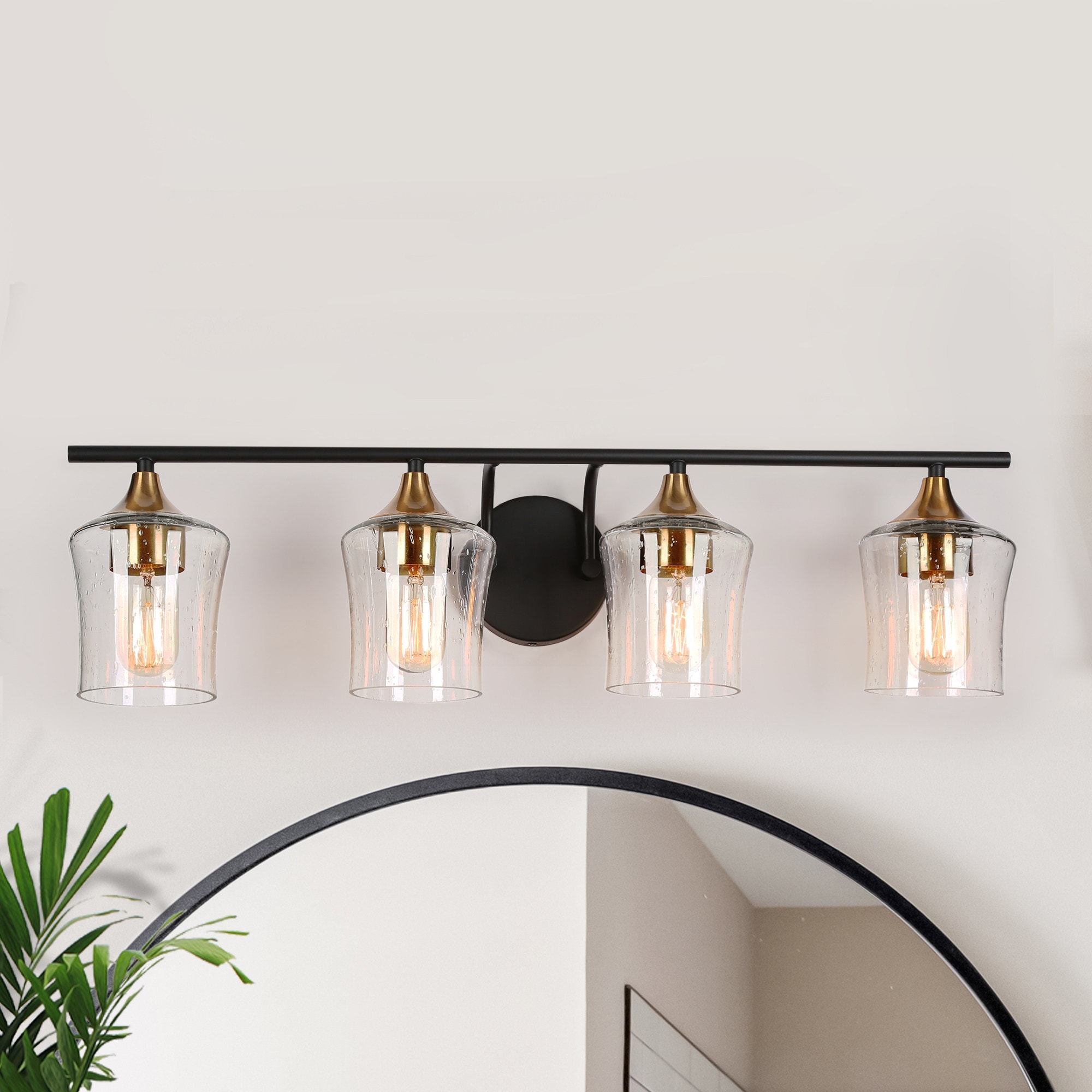 Modern Black Gold 4-Light Bathroom Vanity Lights Wall Sconce for Powder Room - 28" L x 7" W x 7.5" H