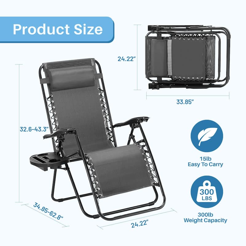 Set of 2 Zero Gravity Recliner Lounge Chairs with Cup Holders, Folding Patio Camping Beach Chairs for Outdoor Relaxation