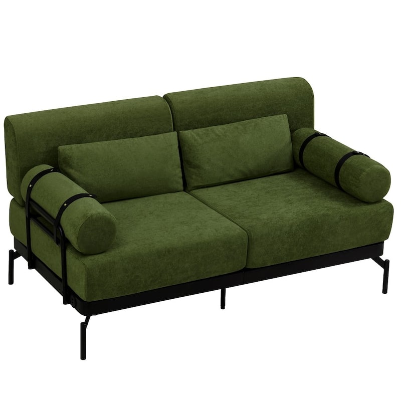 59" Modern 2-seater Sofa Couch with Flexible USB Ports and Cylindrical Armrests