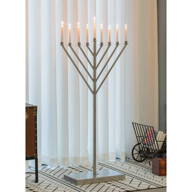 Metal Silver Coated Hanukkah Menorah For Synagogue