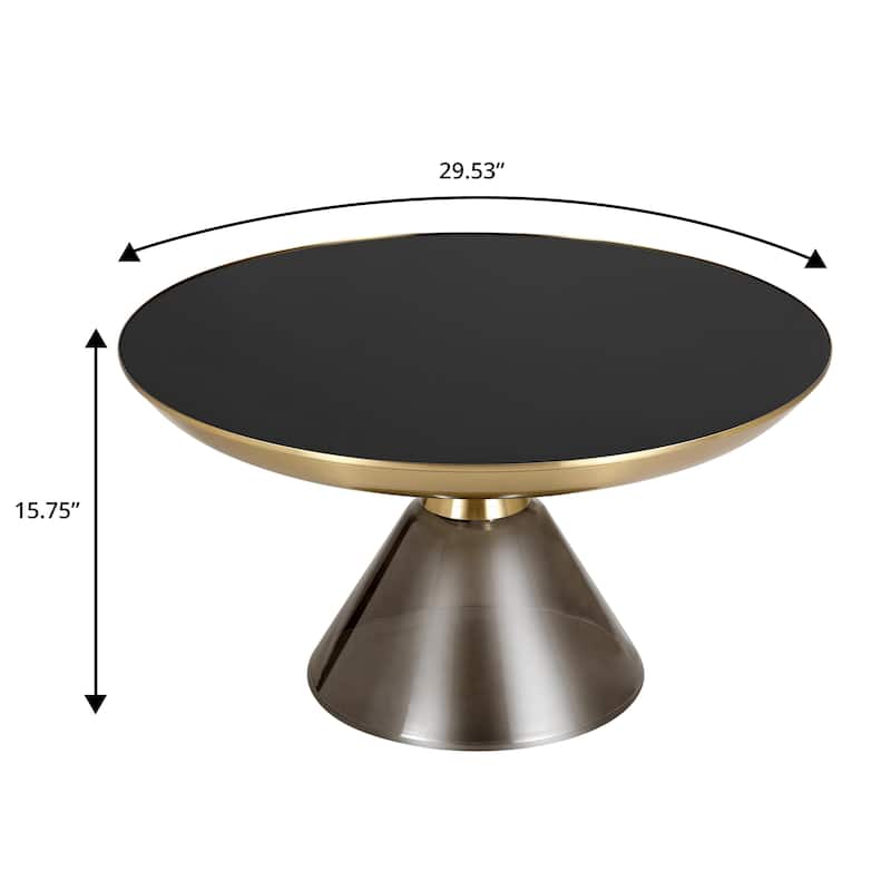 30-Inch Coffee Table Round Glass Tabletop with Gold Iron Rim and Glass Base