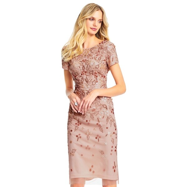 rose gold cocktail dress with sleeves