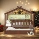 preview thumbnail 27 of 50, Full Size Wooden House Bed Platform Bed With Twin Size Trundle,Solid Construction For Bedroom