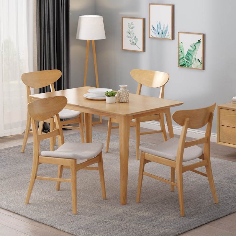 Idalia Mid-century Modern Dining Chairs (Set of 4) by Christopher Knight Home - Light Beige + Natural Oak