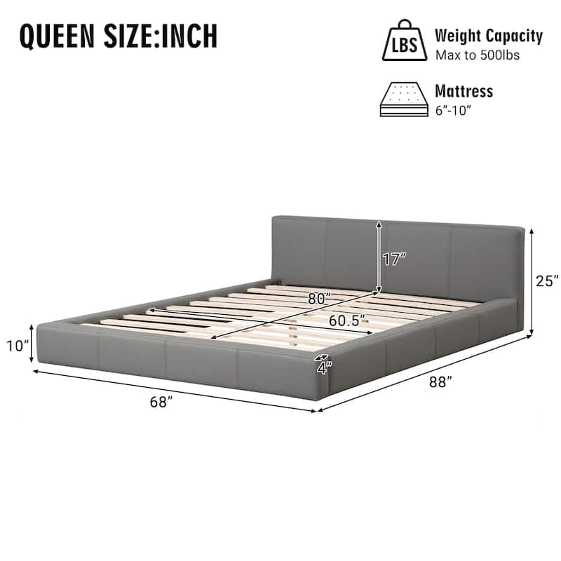 Stylish Gray Upholstered Bed - King/Queen/Full Size Platform Bed with Premium Fabric Headboard