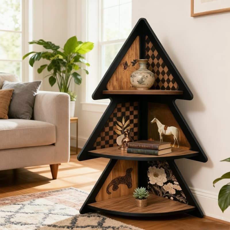 3-Tier Corner Shelf - Christmas Tree Shaped Accent Display Stand - 3 Tier - 3 Tier