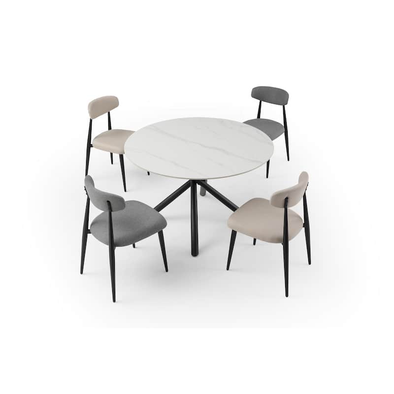 Modern Dining Chairs Set of 2, Curved Backrest Round Upholstered and Metal Frame