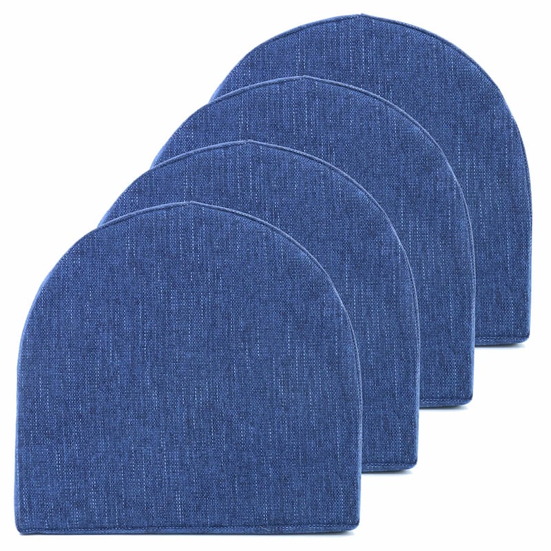 Sweet Home Collection U-Shape Molded Memory Foam Chair Pads With Ties - Navy - Set of 4