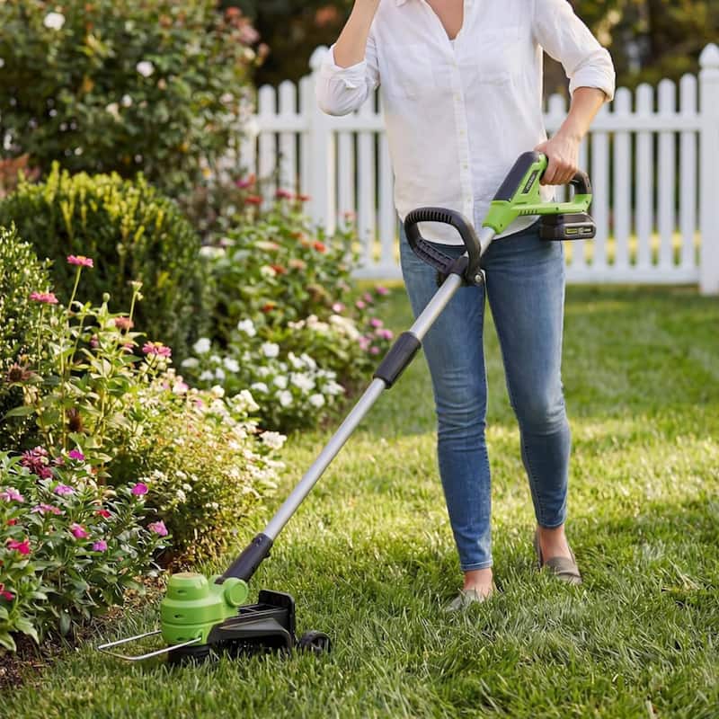 12" Cordless Weed Wacker, Grass Trimmer with Wheels, 8 pcs Spools Lines - Green