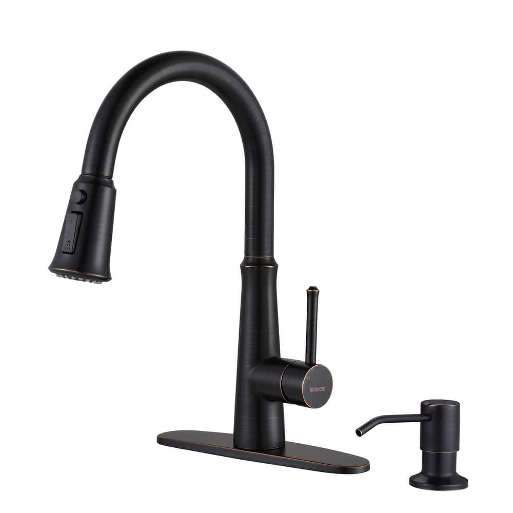 WOWOW Pull Down Sprayer Kitchen Faucet with Soap Dispenser