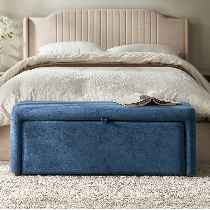 Gustavo Contemporary Storage Bench with Solid Wood Legs by HULALA HOME - Blue
