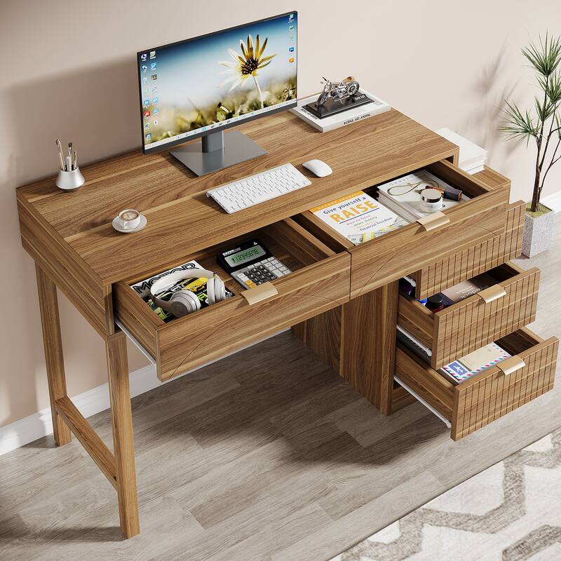 Modern Wood Computer Desk with 5-drawer for Home Office